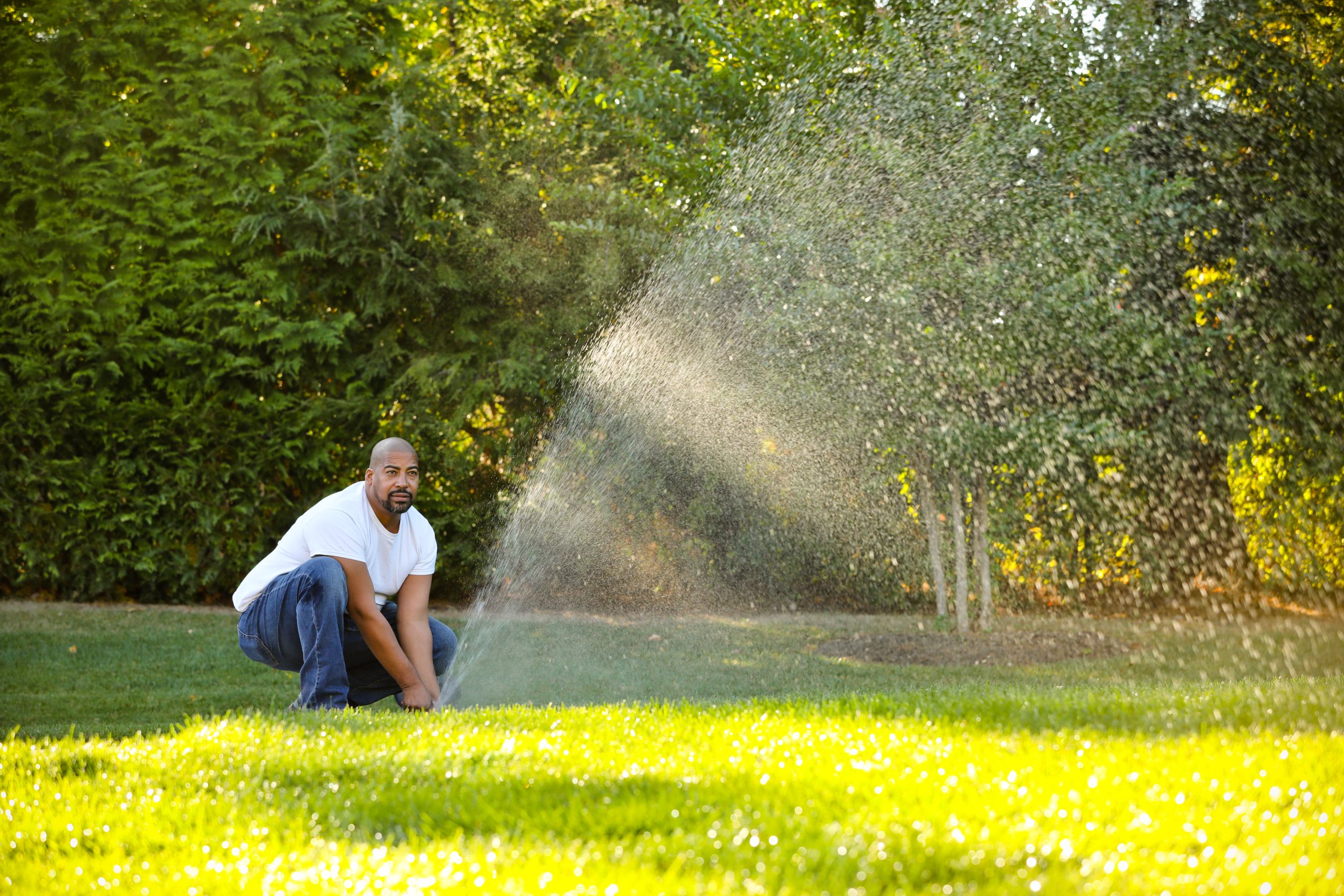Person working on a sprinkler system